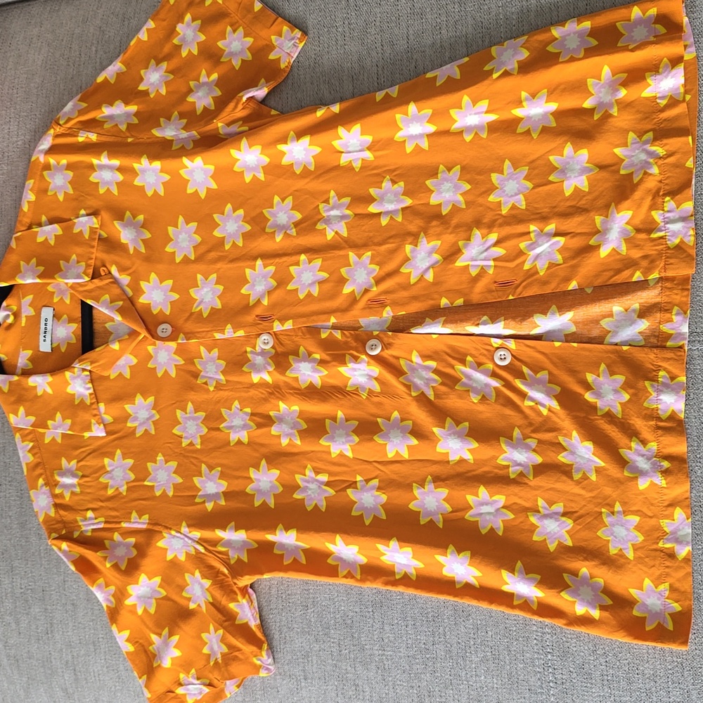 Sandro Orange Floral Button-Down Shirt